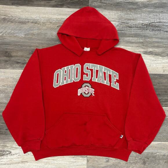 Vintage Y2K Russell Athletic Ohio State OSU Buckeyes Red Mens M‎ Pullover Hoodie - Picture 2 of 11